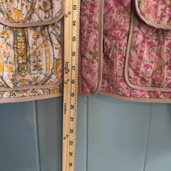 7 For All Mankind Cropped Quilted Floral Jacket Pink Boxy Boho Patchwork M - Picture 7 of 10